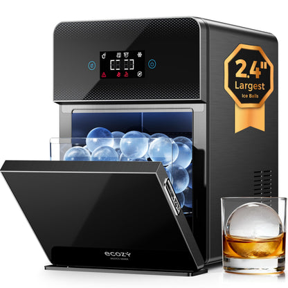 Ecozy Countertop Ice Maker, Portable, Self-Cleaning, 9 Bullet Ice Cubes in 6 Mins, 26lbs/24Hrs, Ice Maker Machine with Ice Bags, Handle, Standing Scoop and Basket, Black, IM-BS261C