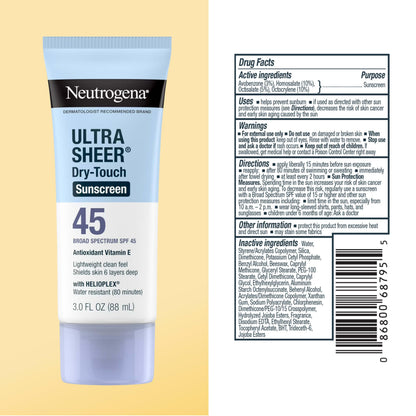 Neutrogena, Ultra Sheer Dry-Touch Sunscreen SPF 55 for Face and Body, Lightweight Non Greasy Broad Spectrum Uva/Uvb Protection, No White Cast, Water Resistant (80 Min) Travel Sunscreen Lotion, 88.7 mL