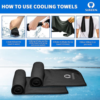 Sukeen 4 Pack Cooling Towels (40"x12") for Neck and Face, Cooling Neck Wraps, Breathable Cooling Towel for Hot Weather, Sweat Towels for Yoga, Sports, Golf, Gym, Camping, Running, Fitness, Workout