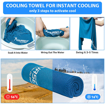 SYOURSELF Cooling Towels for Neck and Face, 4 Pack 40" x 12" Cooling Towel for Hot Weather, Soft Breathable Instant Cool Chilly Pad for Sports Golf Yoga Gym Athletes Camping Ice Towels(Mix-4pcs)