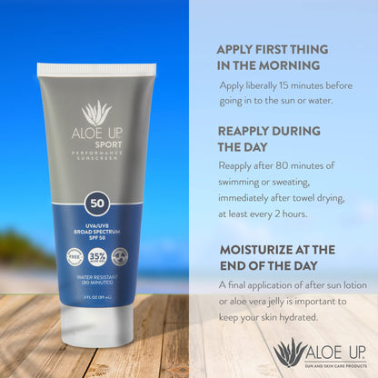 Aloe Up Sport Sunscreen Body Lotion SPF 50 – Broad Spectrum Sunblock With Aloe Vera Gel – Non-Greasy, Skin Sun Protection, No White Cast – Sunscreen – Fragrance-Free – 6 Oz, 2-Pack