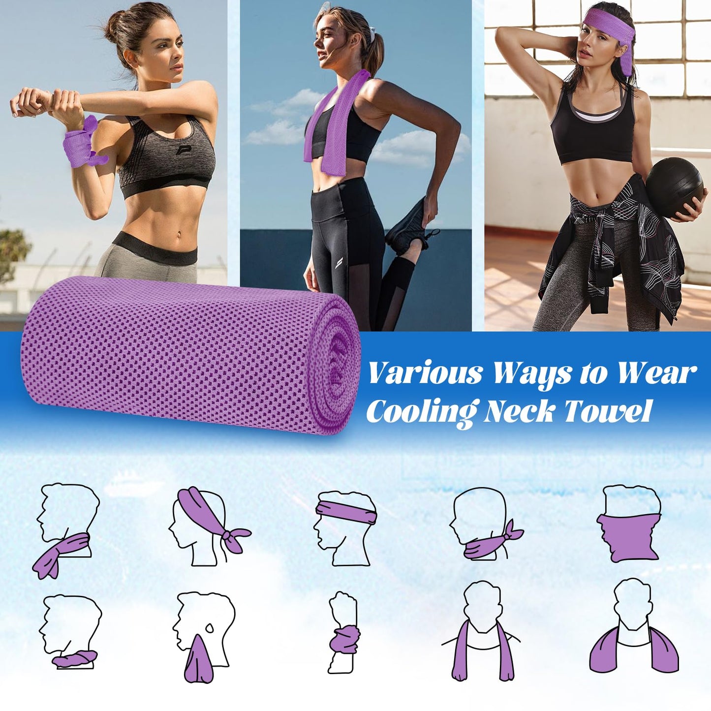 PAWPRO 4 Packs Cooling Towels for Neck and Face(40"x12"), Soft Breathable Cooling Towel with Waterproof Bag & Carabiner,Microfiber Cooling Towels for Yoga, Sport,Gym,Camping (Multicolor)