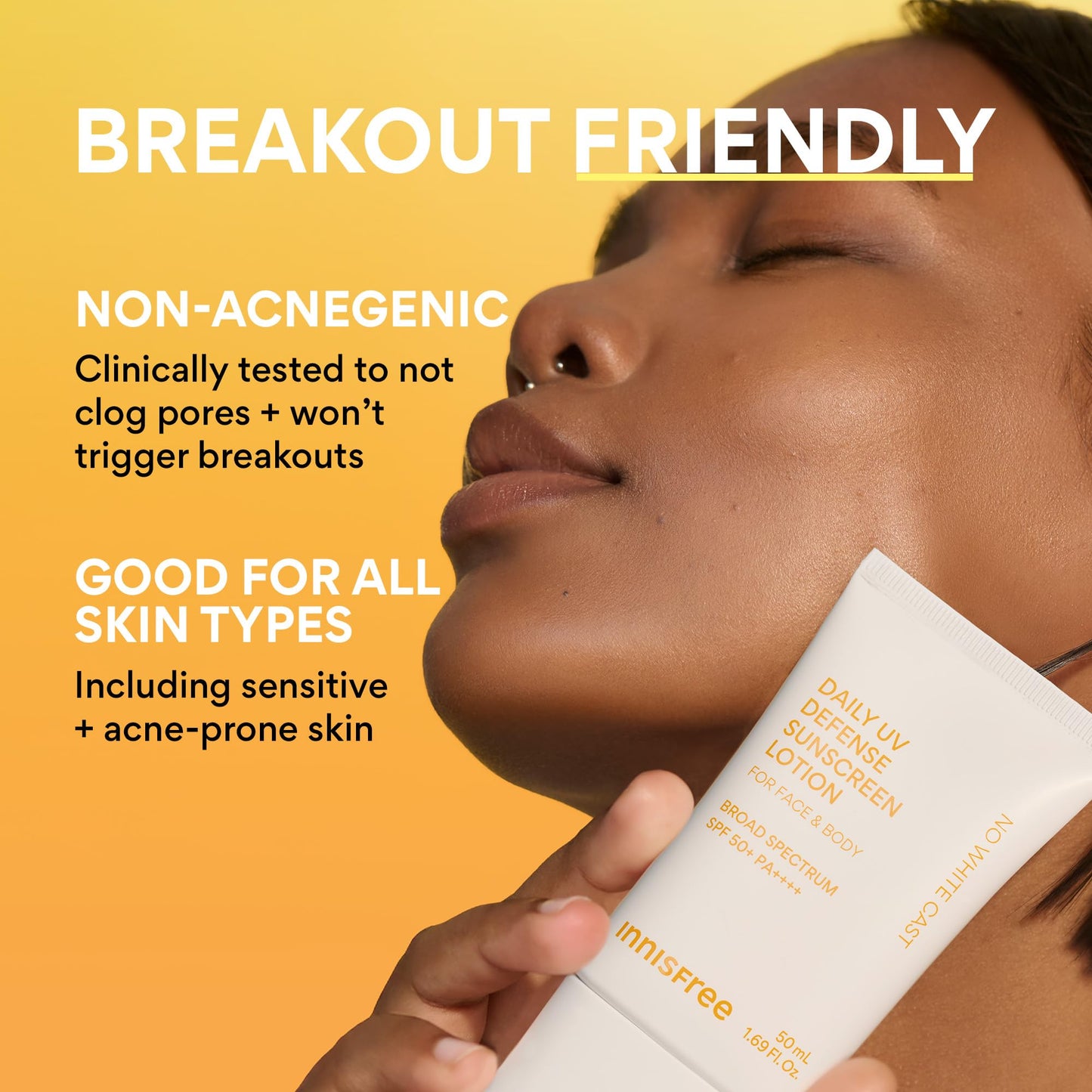 innisfree Daily UV Defense SPF 50+ PA++++ Korean Face & Body Sunscreen, Broad Spectrum, Invisible Finish, No White Cast, Lightweight, Hydrating