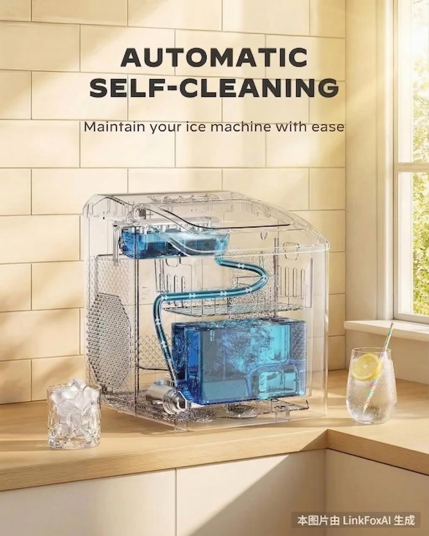 Silonn Countertop Ice Maker with 2.5L Expandable Ice Basket, 26.5lbs/24H, 9 Cubes in 6 Mins, 2 Ice Sizes, Self-Cleaning & LED Touch Control for Home Kitchen Office