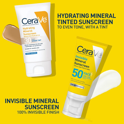CeraVe Invisible Mineral Sunscreen SPF 50, Face Sunscreen for Sensitive Skin With Zinc Oxide & Titanium Dioxide, Vitamin E + Niacinamide + Ceramides, Oil Free, Travel Size 1.62 oz