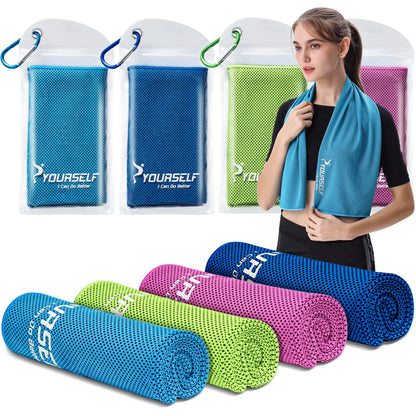 SYOURSELF Cooling Towels for Neck and Face, 4 Pack 40" x 12" Cooling Towel for Hot Weather, Soft Breathable Instant Cool Chilly Pad for Sports Golf Yoga Gym Athletes Camping Ice Towels(Mix-4pcs)