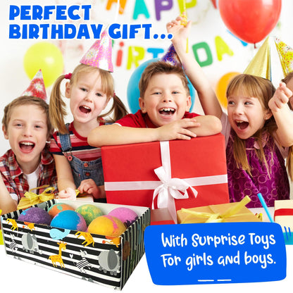 Bath Bombs for Kids with Surprise Inside - Organic, Gentle & Kid Friendly Bubble Bath Fizzies with Toys Inside. Spa Bath Fizz Balls Kit. Fizzy Balls w/Rich Bubbles, Birthday Gifts for Boys, Girls