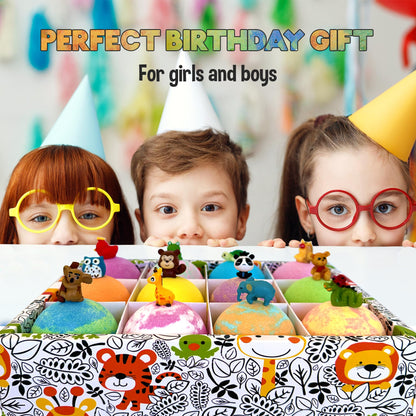 Bath Bombs for Kids with Surprise Inside - Organic, Gentle & Kid Friendly Bubble Bath Fizzies with Toys Inside. Spa Bath Fizz Balls Kit. Fizzy Balls w/Rich Bubbles, Birthday Gifts for Boys, Girls