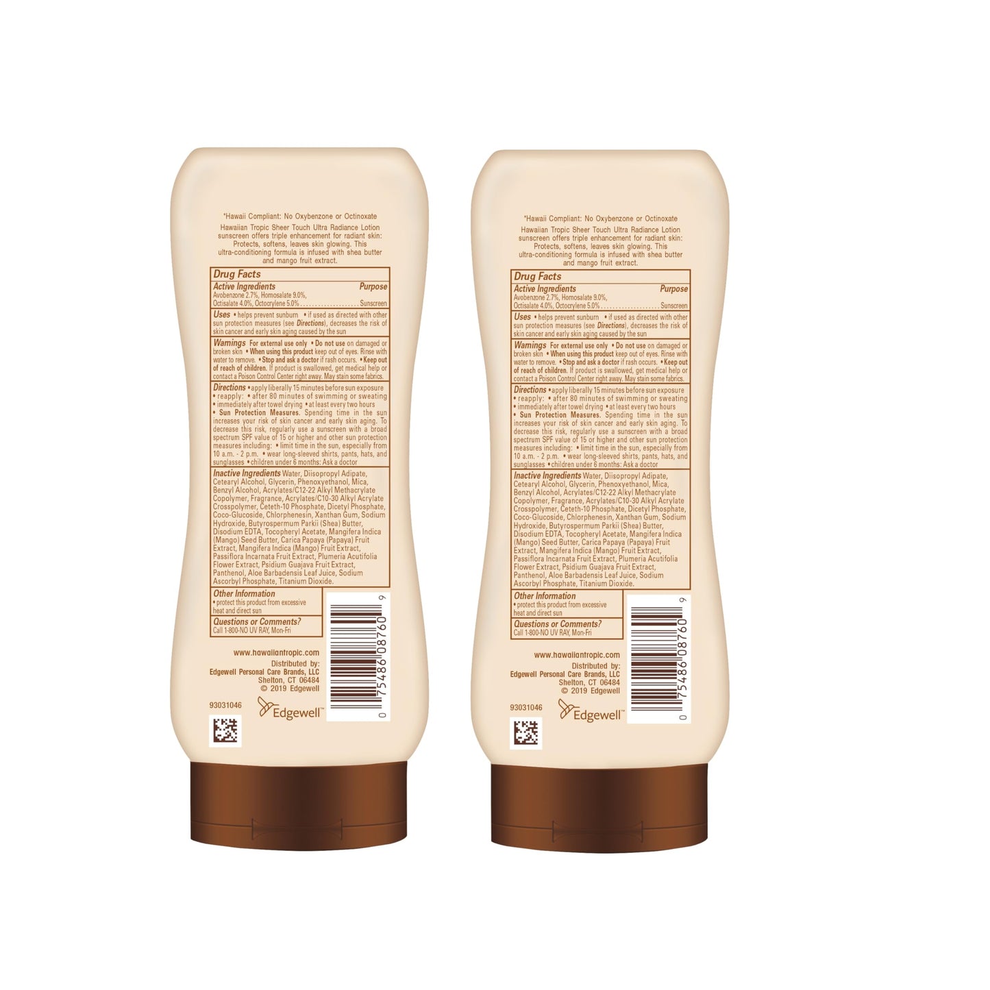 Hawaiian Tropic Sheer Touch Ultra Radiance Lotion Sunscreen SPF 50, 8 Fl Oz Twin Pack, Hawaiian Tropic Sunscreen SPF 50, Sunblock, Oxybenzone Free Sunscreen, Body Sunscreen Pack, 8 Fl Oz each