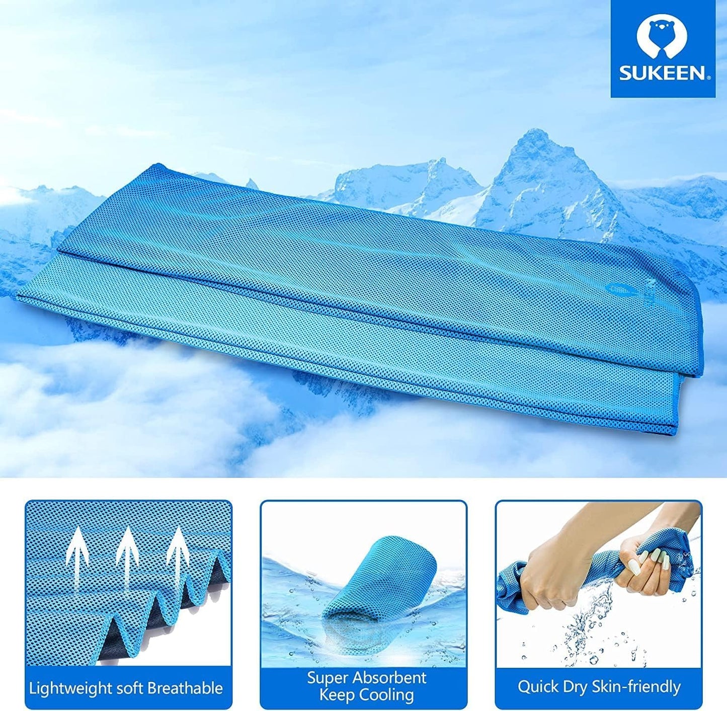 Sukeen 4 Pack Cooling Towels (40"x12") for Neck and Face, Cooling Neck Wraps, Breathable Cooling Towel for Hot Weather, Sweat Towels for Yoga, Sports, Golf, Gym, Camping, Running, Fitness, Workout