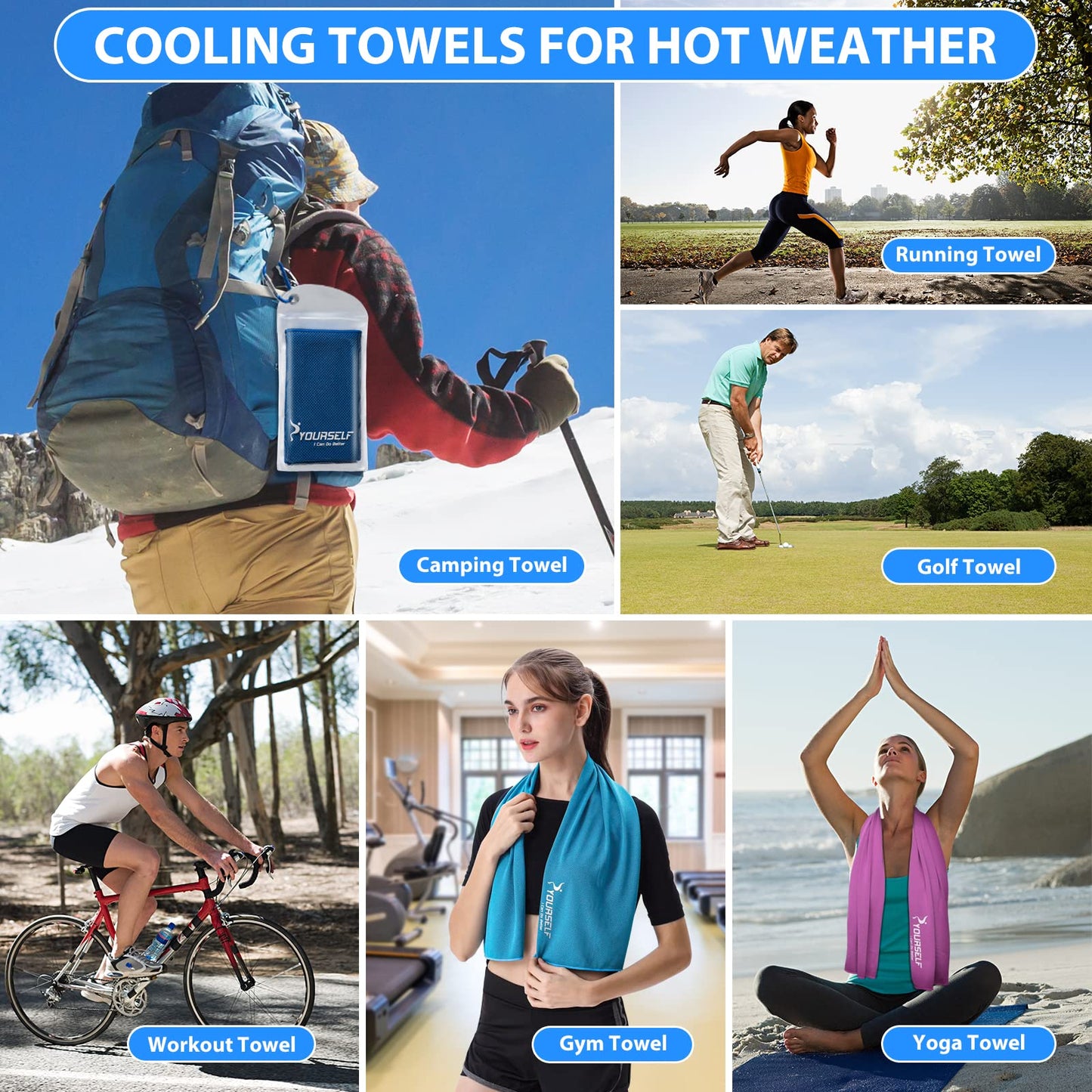 SYOURSELF Cooling Towels for Neck and Face, 4 Pack 40" x 12" Cooling Towel for Hot Weather, Soft Breathable Instant Cool Chilly Pad for Sports Golf Yoga Gym Athletes Camping Ice Towels(Mix-4pcs)