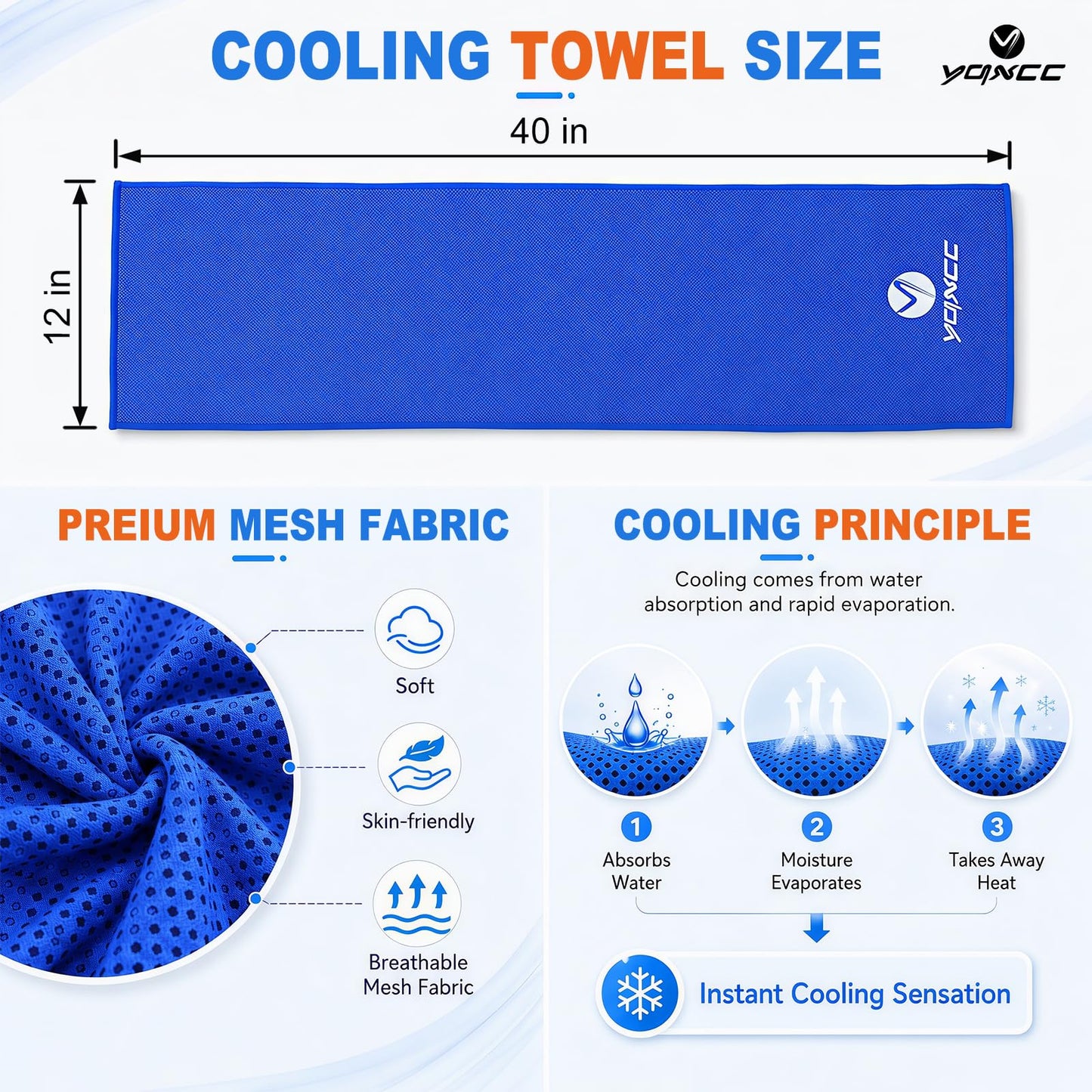 YQXCC 4 Pack Cooling Towels (40"x12"), Cool Neck Towel, Soft Breathable Microfiber for Gym, Yoga, Golf, Running, Camping & Summer Outdoor Activities