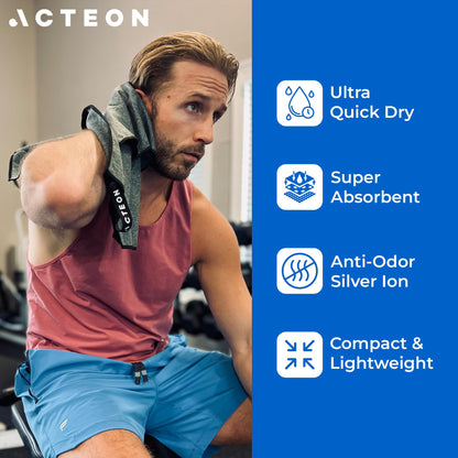 Acteon Microfiber Gym Towels 5 Pack, Quick Dry Silver ION Odor-Free Sweat Towel, Super Absorbent Fast Drying for Men & Women, Workout, Yoga, Running, Hiking, Travel – 16x30.5 Inch