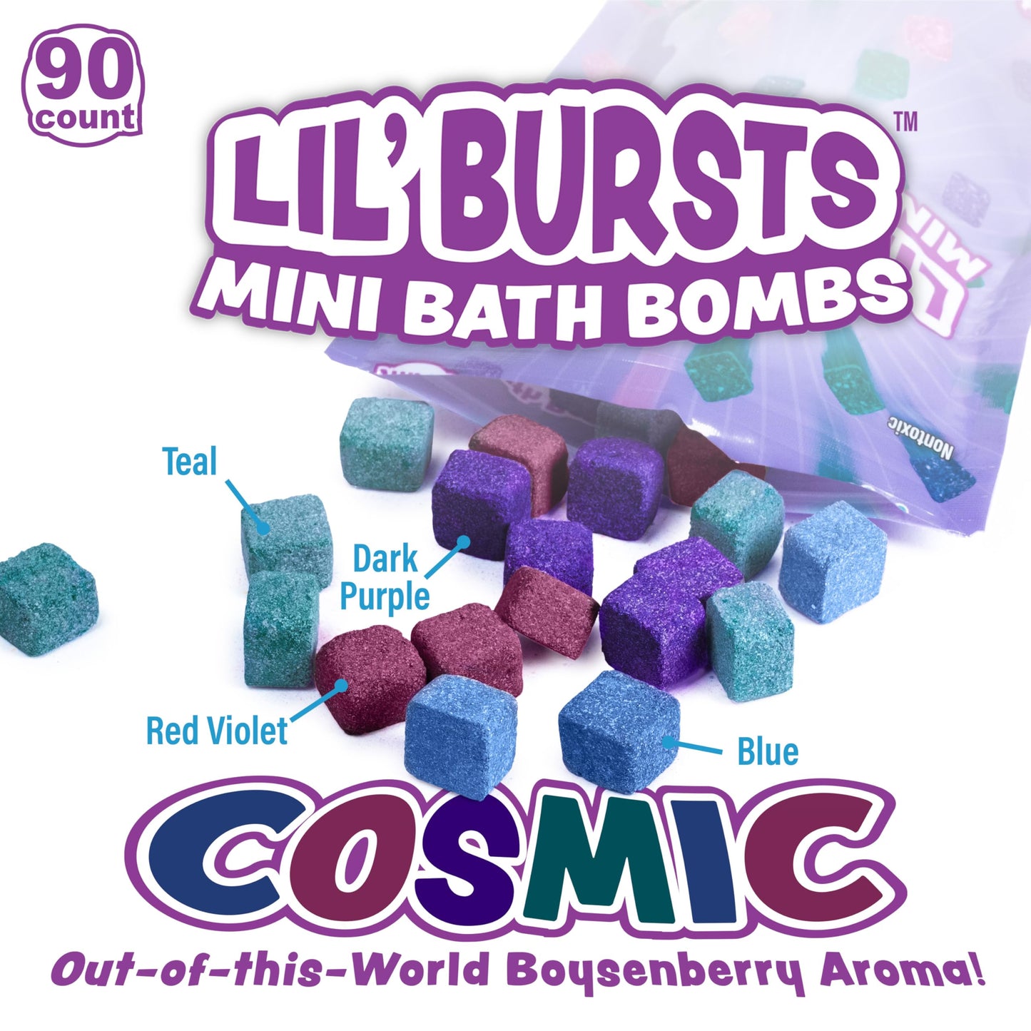 Tub Works® Lil' Bursts™ Mini Bath Bombs for Kids, 90 Count, Rainbow | Nontoxic | Tiny Kids Bath Bombs with A Burst of Color, Foam & Bubbles | Customize Toddler Bath with 7 Colors | Make Bathtub Art