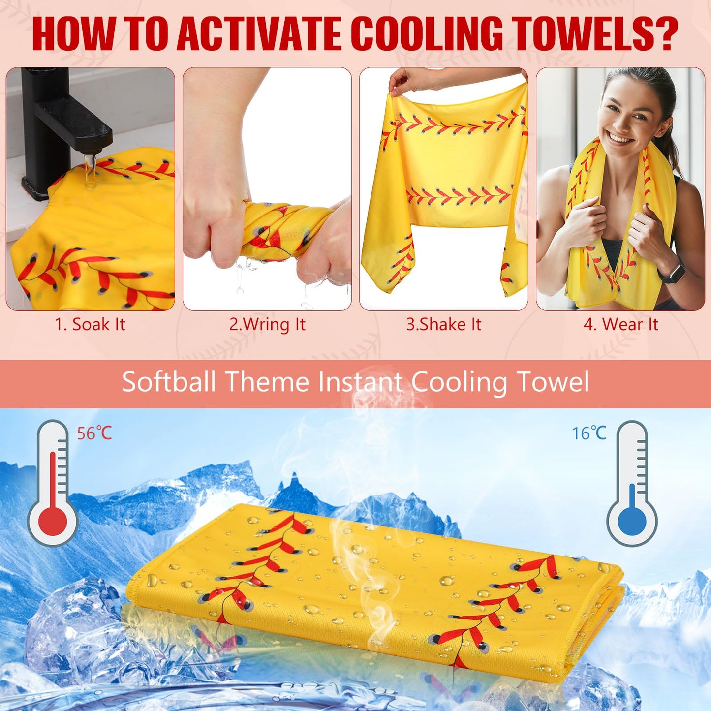 12 Pcs Cooling Towel Baseball Football Basketball Breathable Chilly Softball Soccer Ice Towel, 40"x12" Tennis Microfiber Accessories for Player(White,Baseball)