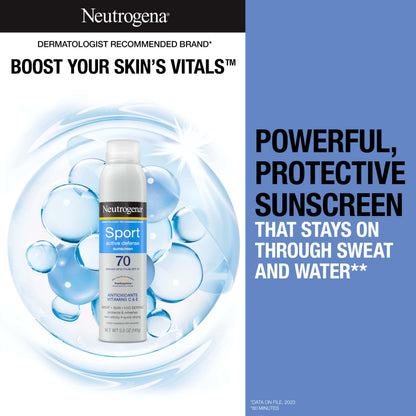 Neutrogena, Sport Face Sunscreen SPF 70+, Oil-Free, Sweat and Water-Resistant, Broad-Spectrum UVA/UVB, 2.5 Fl Oz