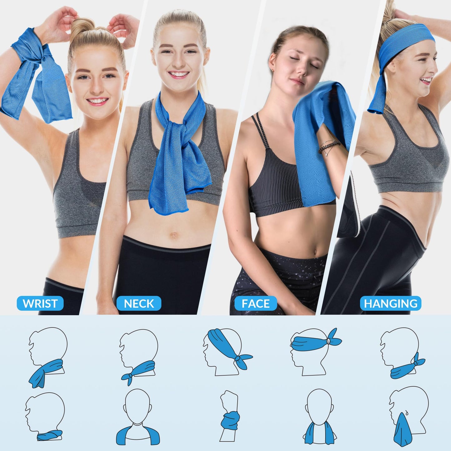 4 Pack Cooling Towels for Neck and Face(40"x12"), Cooling Neck Wraps, Ice Towel for Hot Weather, Soft Breathable Gym Towel, Cool Towel for Workout, Camping, Yoga, Sport, Running