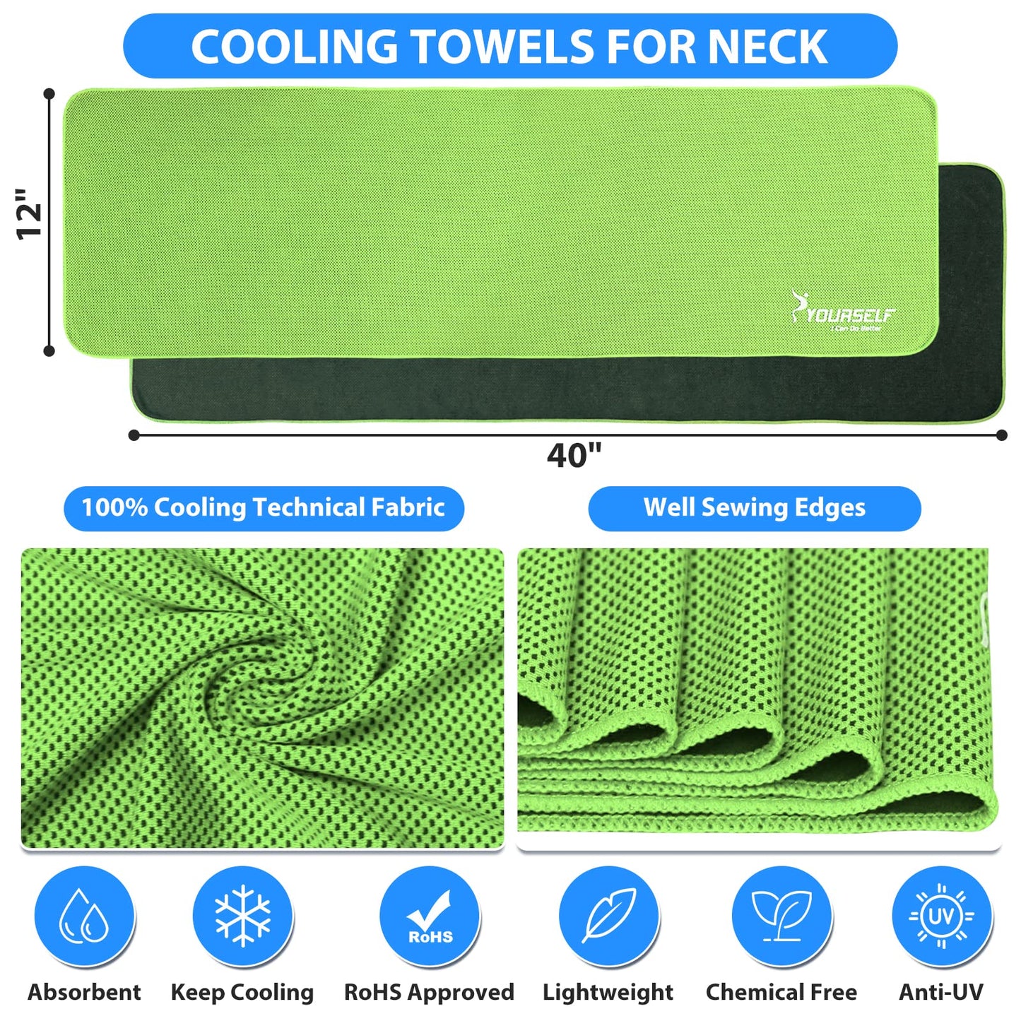 SYOURSELF Cooling Towels for Neck and Face, 4 Pack 40" x 12" Cooling Towel for Hot Weather, Soft Breathable Instant Cool Chilly Pad for Sports Golf Yoga Gym Athletes Camping Ice Towels(Mix-4pcs)