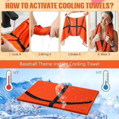 12 Pcs Cooling Towel Baseball Football Basketball Breathable Chilly Softball Soccer Ice Towel, 40"x12" Tennis Microfiber Accessories for Player(White,Baseball)