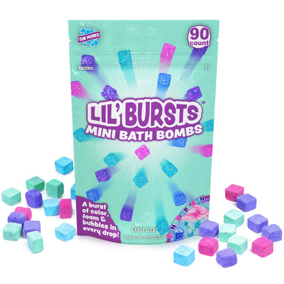 Tub Works® Lil' Bursts™ Mini Bath Bombs for Kids, 90 Count, Rainbow | Nontoxic | Tiny Kids Bath Bombs with A Burst of Color, Foam & Bubbles | Customize Toddler Bath with 7 Colors | Make Bathtub Art