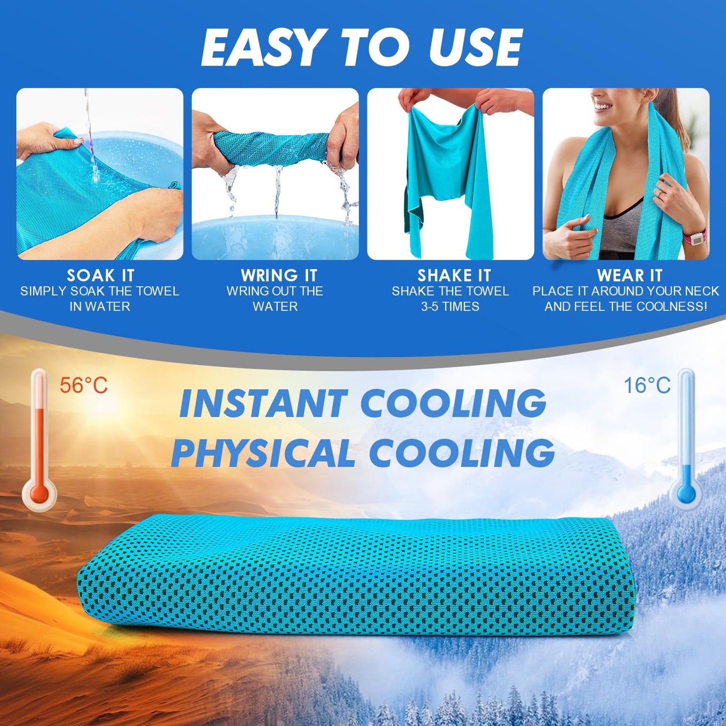 CSITE 4 Pack Cooling Towels (47"x12") for Neck and Face, Ice Towel for Hot Weather, Soft Breathable Chilly Gym Towels, Microfiber Towel for Work Out, Yoga, Running, Camping & More Activities