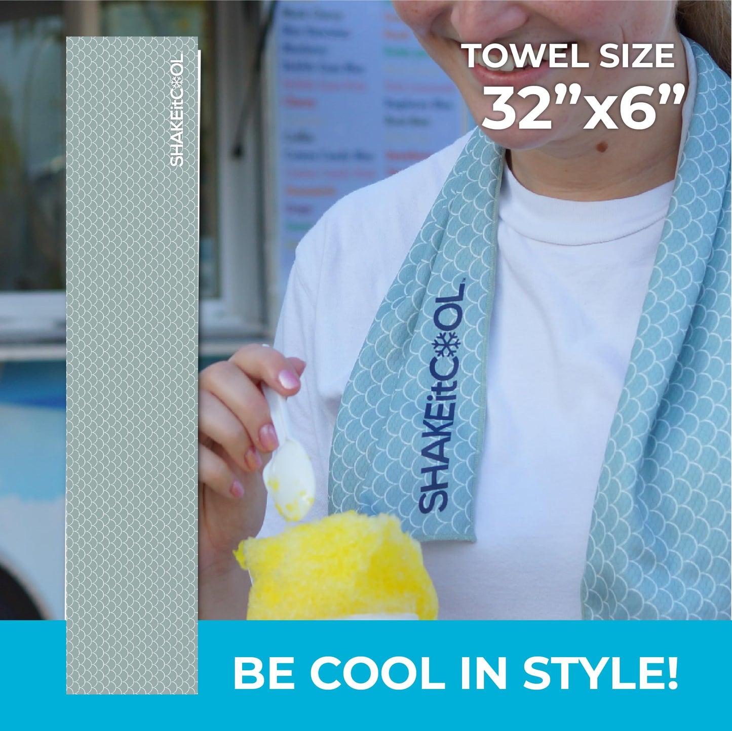 SHAKEitCOOL Original Cooling Towel – Be Cool in Style - Heat Relief, Soft, Lightweight, Sun Protection, Easy Clean - Perfect for Biking, Running, Yoga, Gym, Gardening - Aurora