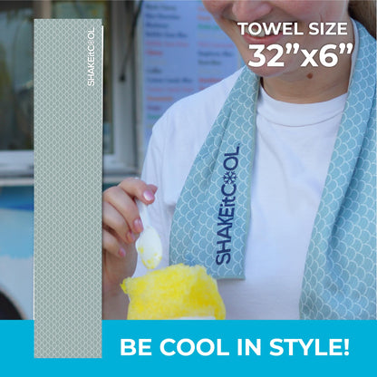 SHAKEitCOOL Original Cooling Towel – Be Cool in Style - Heat Relief, Soft, Lightweight, Sun Protection, Easy Clean - Perfect for Biking, Running, Yoga, Gym, Gardening - Aurora