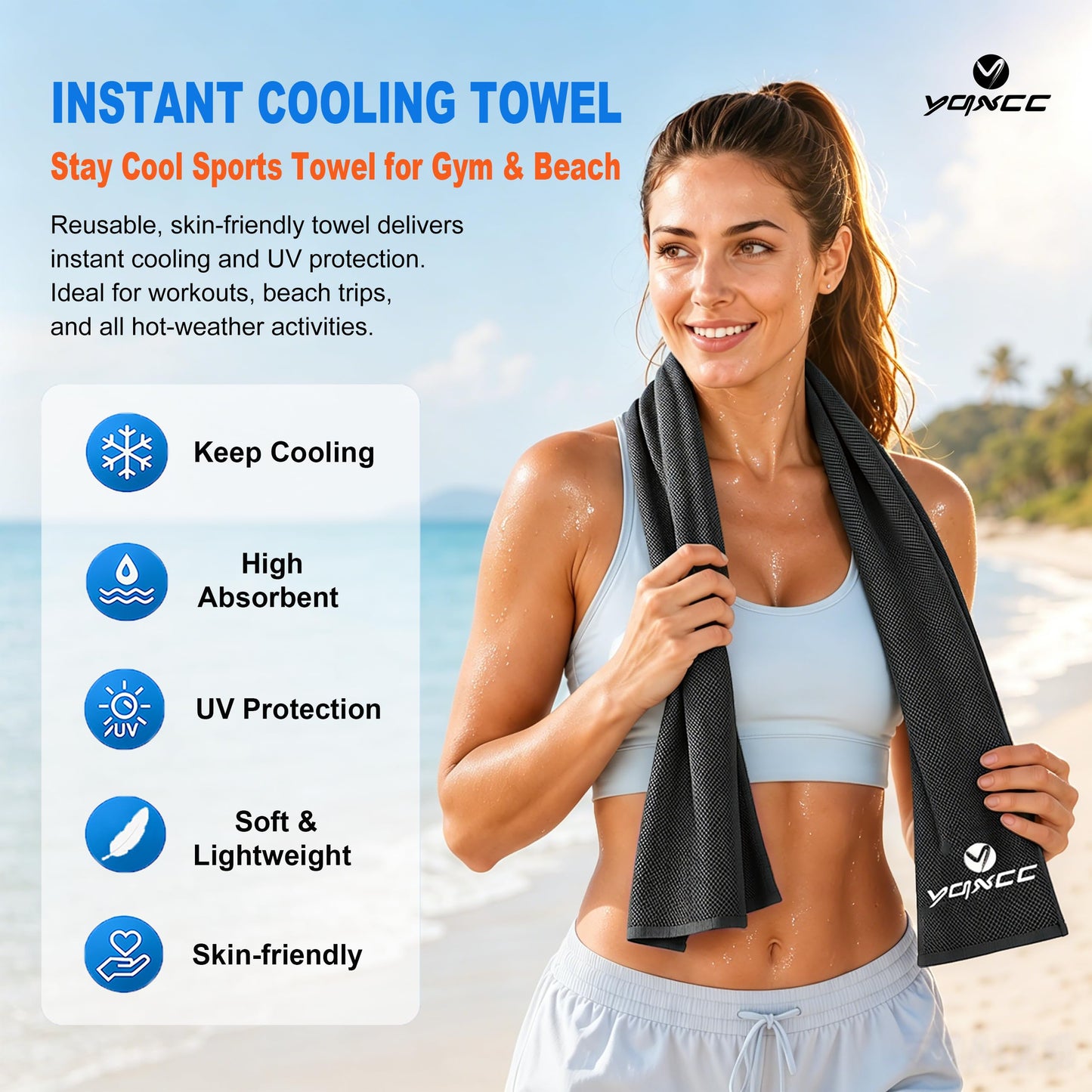 YQXCC 4 Pack Cooling Towels (40"x12"), Cool Neck Towel, Soft Breathable Microfiber for Gym, Yoga, Golf, Running, Camping & Summer Outdoor Activities