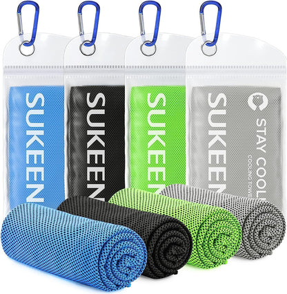 Sukeen 4 Pack Cooling Towels (40"x12") for Neck and Face, Cooling Neck Wraps, Breathable Cooling Towel for Hot Weather, Sweat Towels for Yoga, Sports, Golf, Gym, Camping, Running, Fitness, Workout