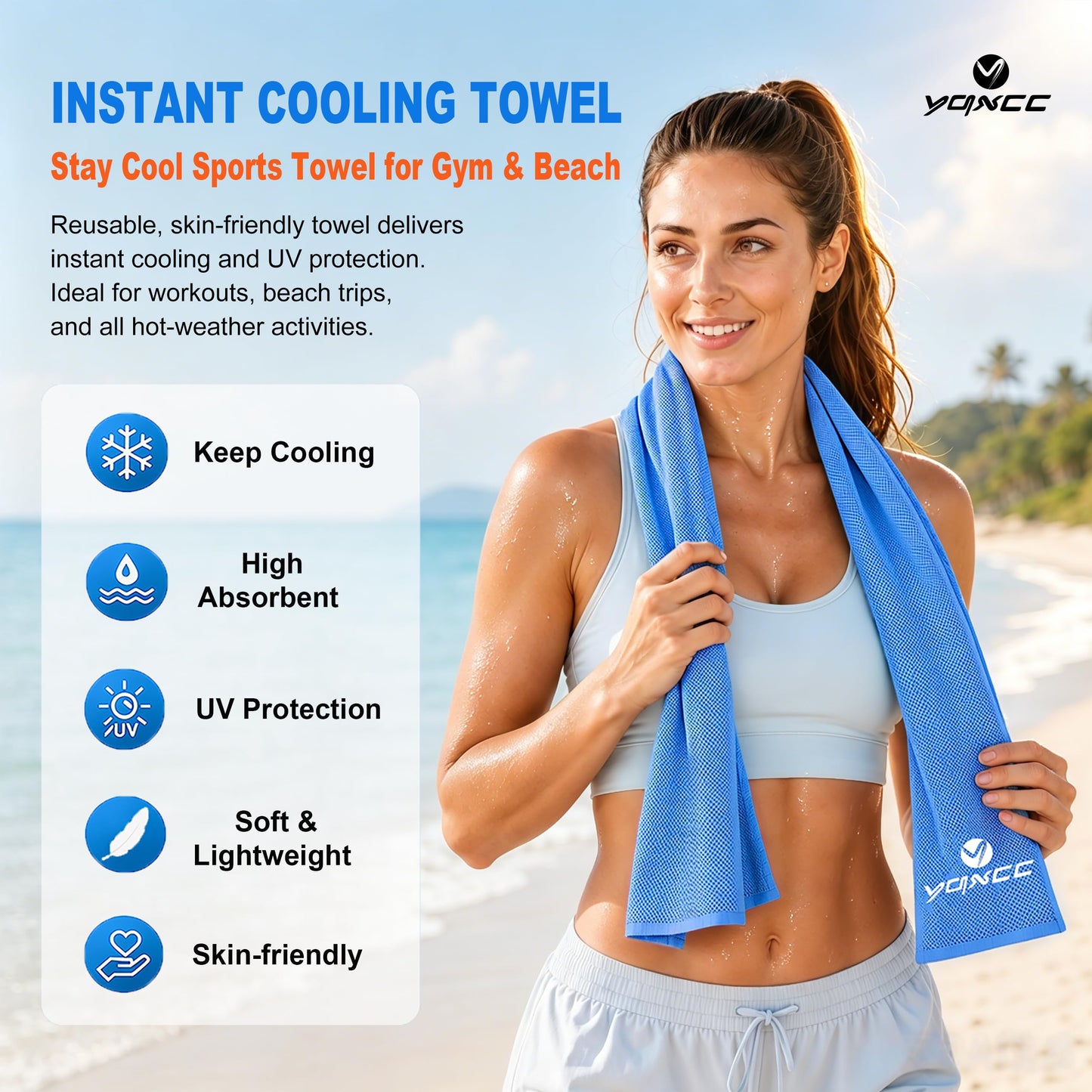 YQXCC 4 Pack Cooling Towels (40"x12"), Cool Neck Towel, Soft Breathable Microfiber for Gym, Yoga, Golf, Running, Camping & Summer Outdoor Activities