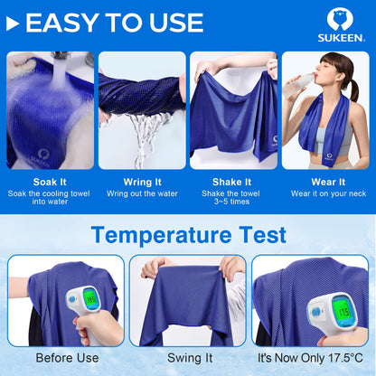 Sukeen 4 Pack Cooling Towels (40"x12") for Neck and Face, Cooling Neck Wraps, Breathable Cooling Towel for Hot Weather, Sweat Towels for Yoga, Sports, Golf, Gym, Camping, Running, Fitness, Workout