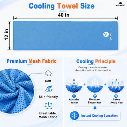 YQXCC 4 Pack Cooling Towels (40"x12"), Cool Neck Towel, Soft Breathable Microfiber for Gym, Yoga, Golf, Running, Camping & Summer Outdoor Activities