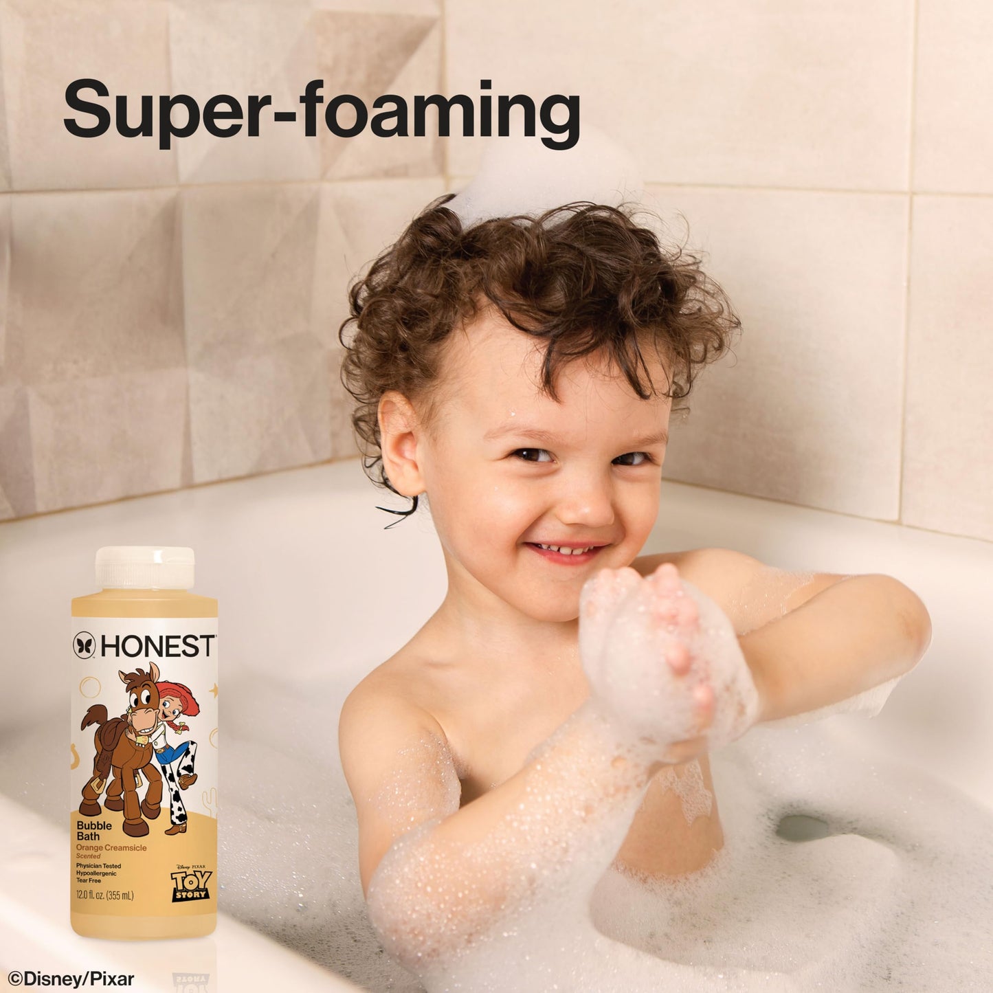 The Honest Company Foaming Bubble Bath & Baby Wash, Tear-Free, Hypoallergenic, Natural Formula, Lavender Calm Scent, 12 fl oz