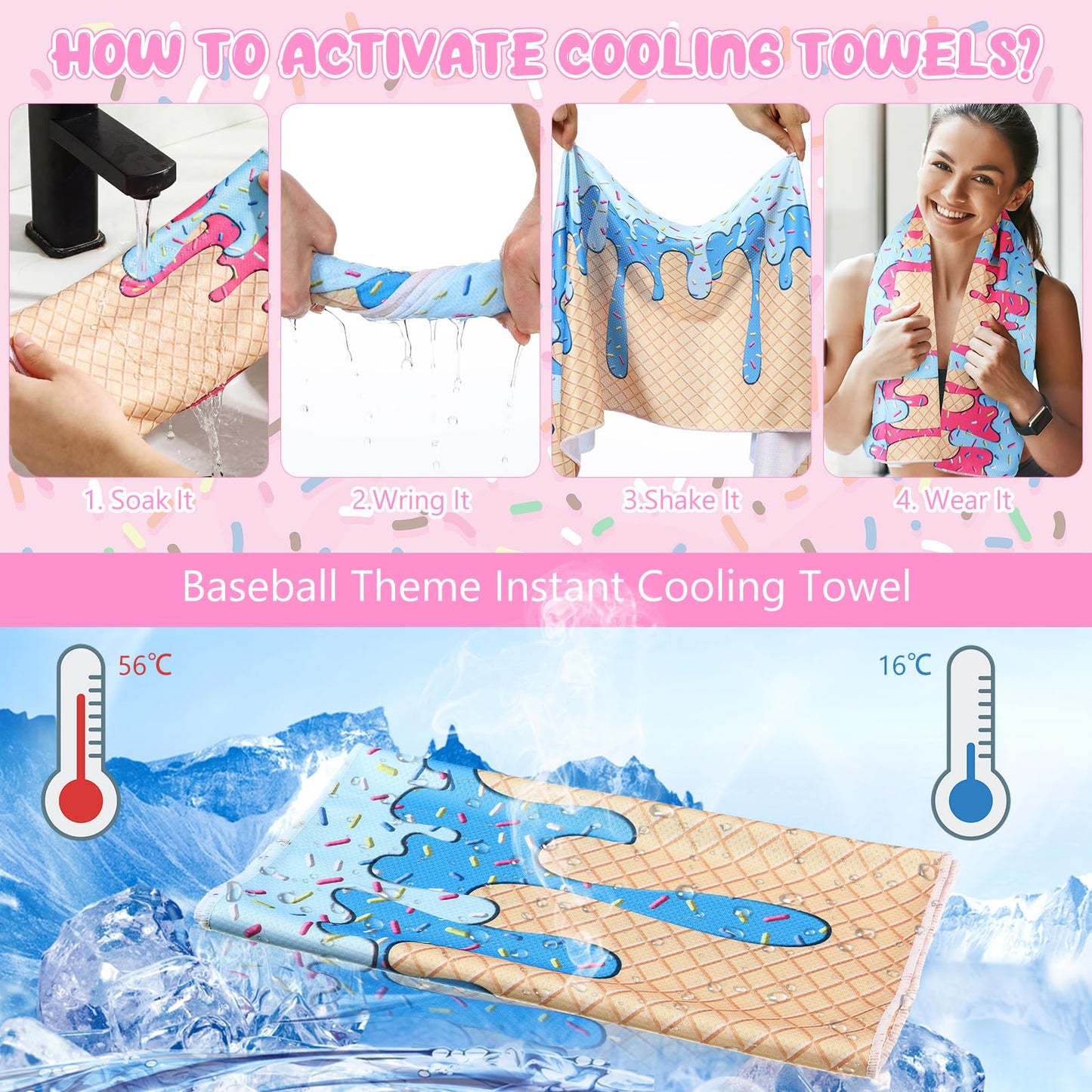 12 Pcs Cooling Towel Baseball Football Basketball Breathable Chilly Softball Soccer Ice Towel, 40"x12" Tennis Microfiber Accessories for Player(White,Baseball)