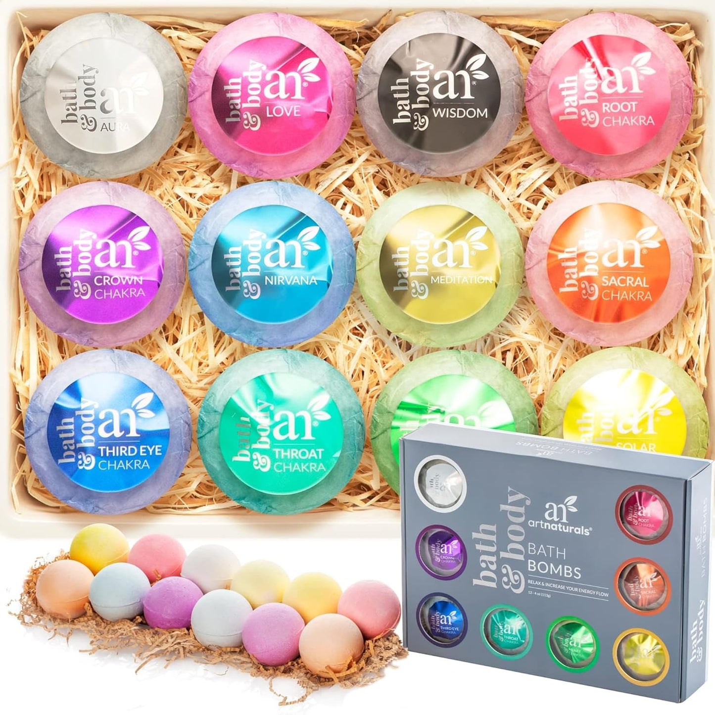 ArtNaturals Large Bath Bombs Gift Set kit (12 x 4 Oz / 113g) - Natural Handmade Essential Oil Spa Bubble Bath Bomb Balls Fizzies for Relaxation Moisturizing & Fun for Women, Kids & Men