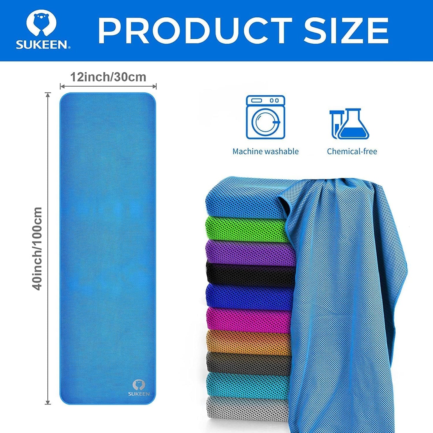 Sukeen 4 Pack Cooling Towels (40"x12") for Neck and Face, Cooling Neck Wraps, Breathable Cooling Towel for Hot Weather, Sweat Towels for Yoga, Sports, Golf, Gym, Camping, Running, Fitness, Workout