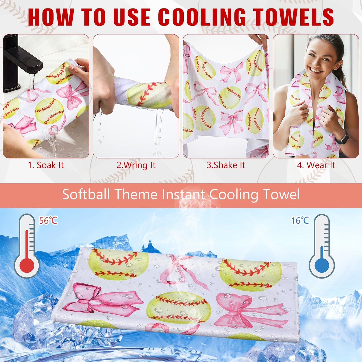 12 Pcs Cooling Towel Baseball Football Basketball Breathable Chilly Softball Soccer Ice Towel, 40"x12" Tennis Microfiber Accessories for Player(White,Baseball)
