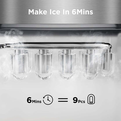 Silonn Countertop Ice Maker with 2.5L Expandable Ice Basket, 26.5lbs/24H, 9 Cubes in 6 Mins, 2 Ice Sizes, Self-Cleaning & LED Touch Control for Home Kitchen Office
