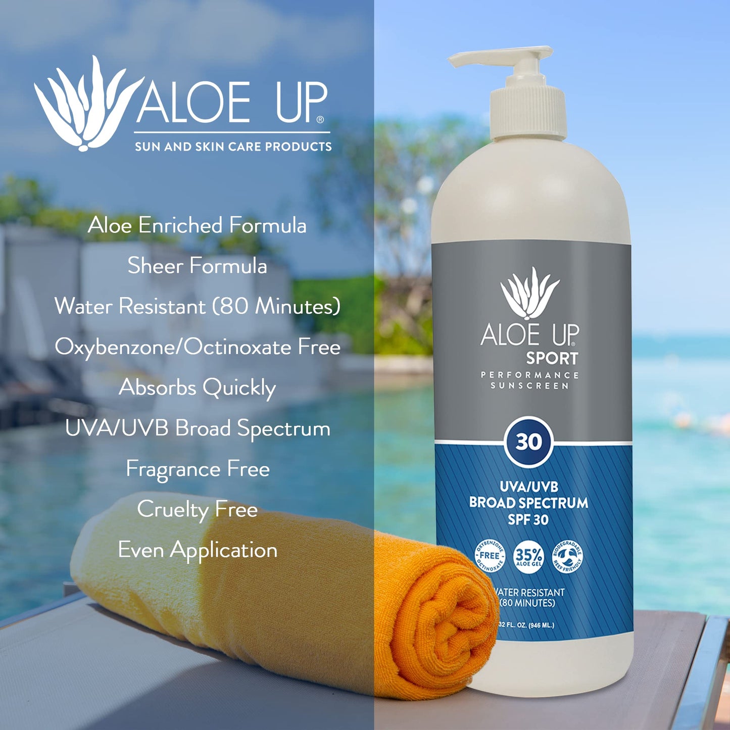Aloe Up Sport Sunscreen Body Lotion SPF 50 – Broad Spectrum Sunblock With Aloe Vera Gel – Non-Greasy, Skin Sun Protection, No White Cast – Sunscreen – Fragrance-Free – 6 Oz, 2-Pack