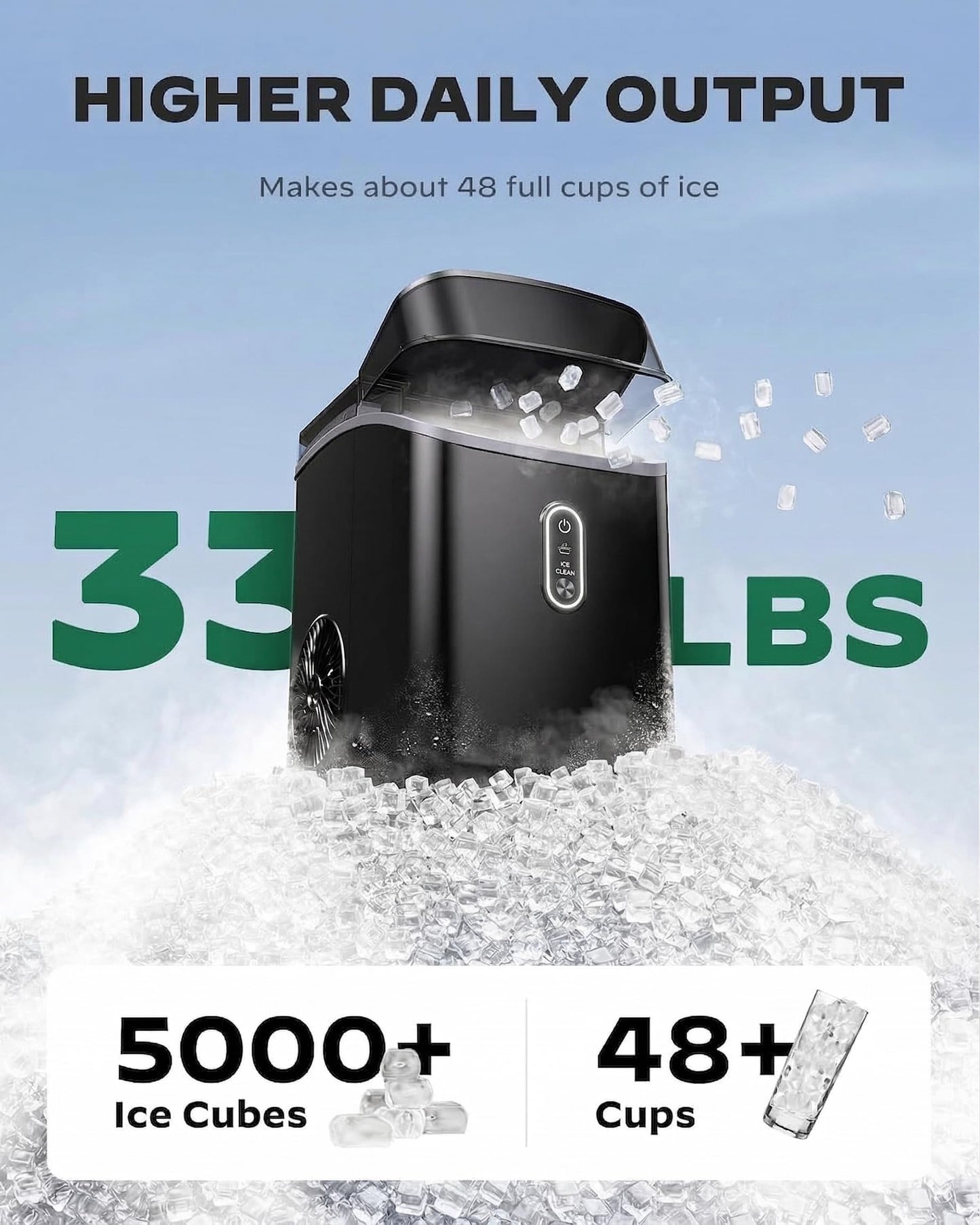 Nugget Ice Maker Countertop - Silonn Smart Pebble Ice Machine, Pellet Ice 44 lbs per Day, Crushed Ice from Timer Function and Status Alerts with Silonn App, Stainless Steel