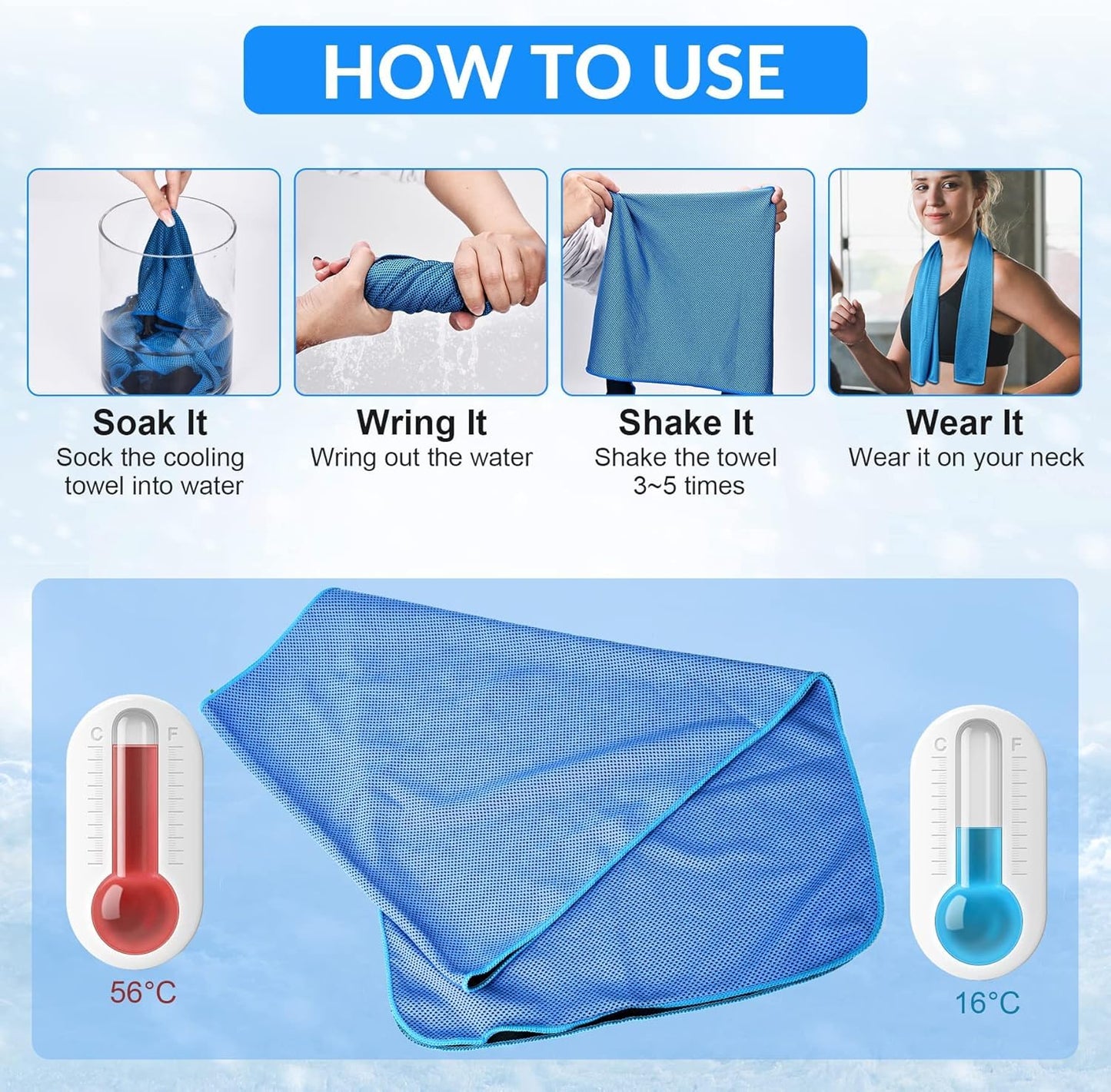 Cooling Towels for Neck and Face 8Pack(40"x12"), Cooling Neck Wraps for Gym | Sweat wicking, Quick dry, Lightweight, Reusable, Absorbent, Cool Towel for Running, Yoga, Workout, Travel, Climbing