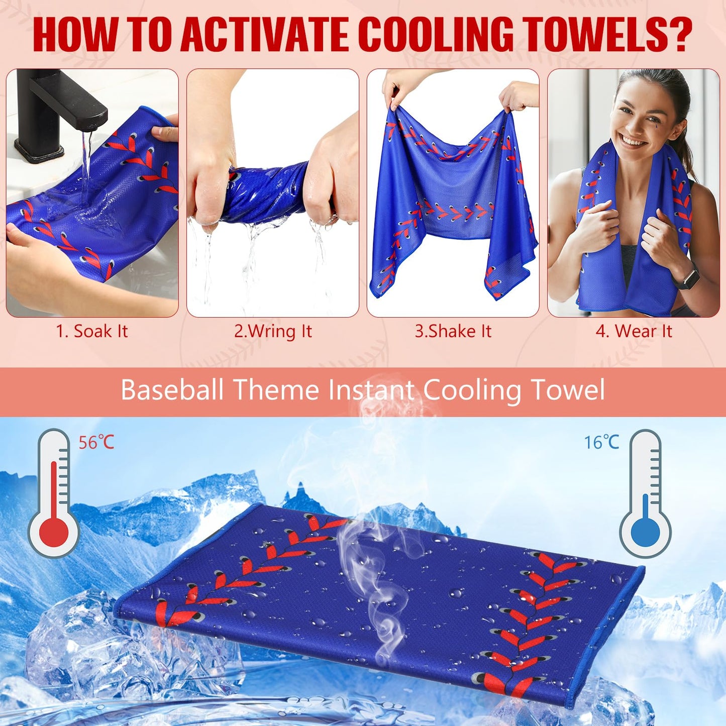 12 Pcs Cooling Towel Baseball Football Basketball Breathable Chilly Softball Soccer Ice Towel, 40"x12" Tennis Microfiber Accessories for Player(White,Baseball)