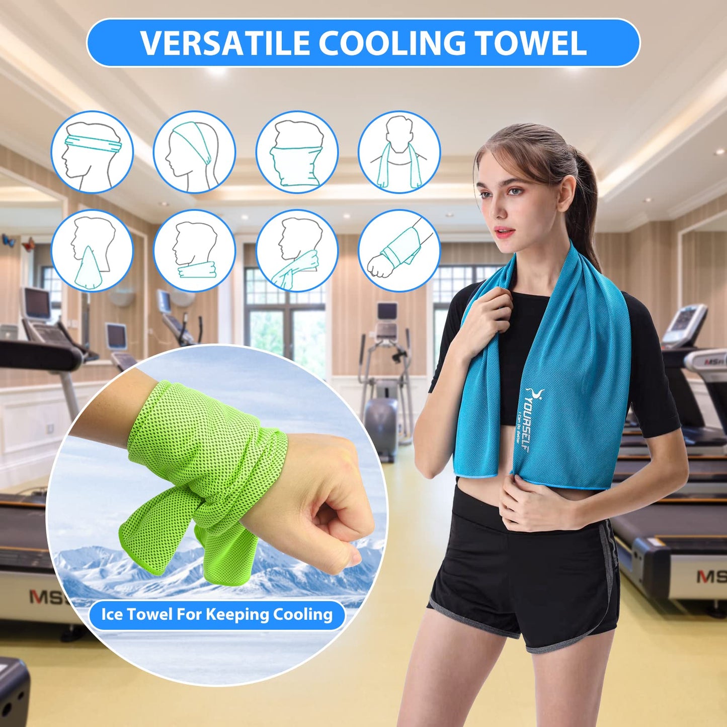 SYOURSELF Cooling Towels for Neck and Face, 4 Pack 40" x 12" Cooling Towel for Hot Weather, Soft Breathable Instant Cool Chilly Pad for Sports Golf Yoga Gym Athletes Camping Ice Towels(Mix-4pcs)