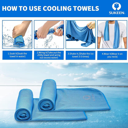 Sukeen 4 Pack Cooling Towels (40"x12") for Neck and Face, Cooling Neck Wraps, Breathable Cooling Towel for Hot Weather, Sweat Towels for Yoga, Sports, Golf, Gym, Camping, Running, Fitness, Workout