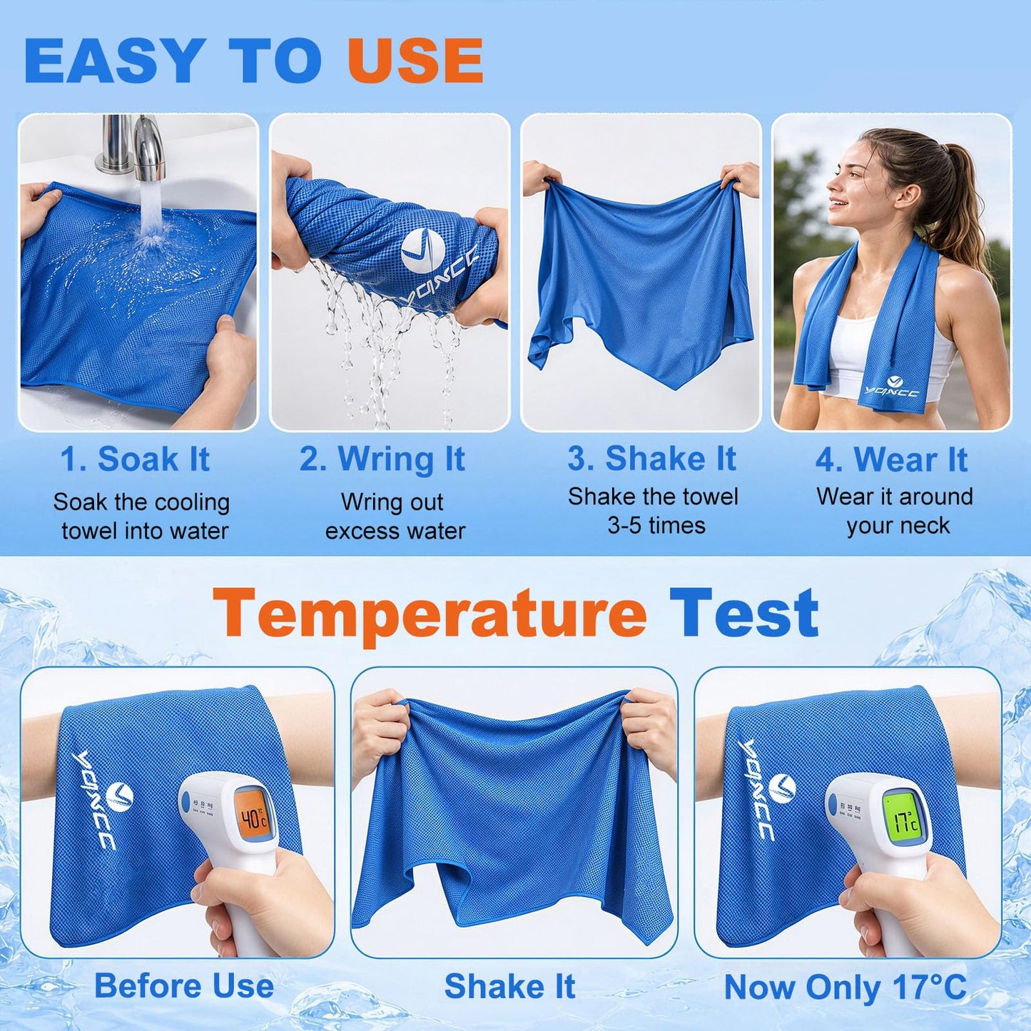 YQXCC 4 Pack Cooling Towels 40"x12", Cold Cool for Neck & Face | Cooling Neck Wraps, Soft Breathable Microfiber Chilly Towels, Ideal for Gym, Yoga, Golf, Running, Camping & Hot Weather