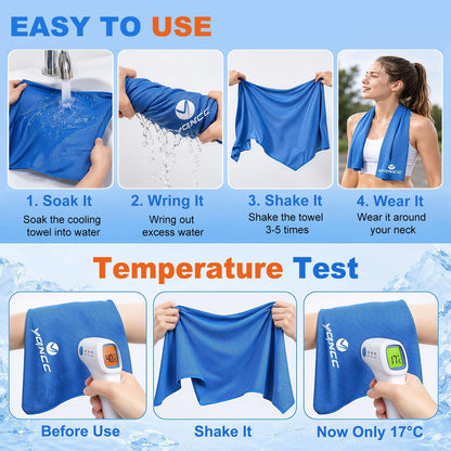 YQXCC 4 Pack Cooling Towels 40"x12", Cold Cool for Neck & Face | Cooling Neck Wraps, Soft Breathable Microfiber Chilly Towels, Ideal for Gym, Yoga, Golf, Running, Camping & Hot Weather