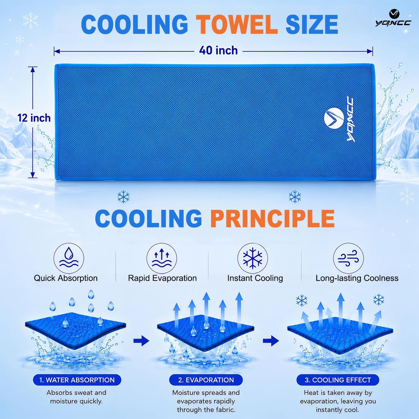 YQXCC 4 Pack Cooling Towels 40"x12", Cold Cool for Neck & Face | Cooling Neck Wraps, Soft Breathable Microfiber Chilly Towels, Ideal for Gym, Yoga, Golf, Running, Camping & Hot Weather