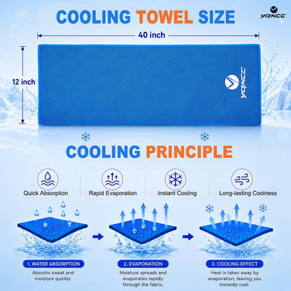 YQXCC 4 Pack Cooling Towels 40"x12", Cold Cool for Neck & Face | Cooling Neck Wraps, Soft Breathable Microfiber Chilly Towels, Ideal for Gym, Yoga, Golf, Running, Camping & Hot Weather