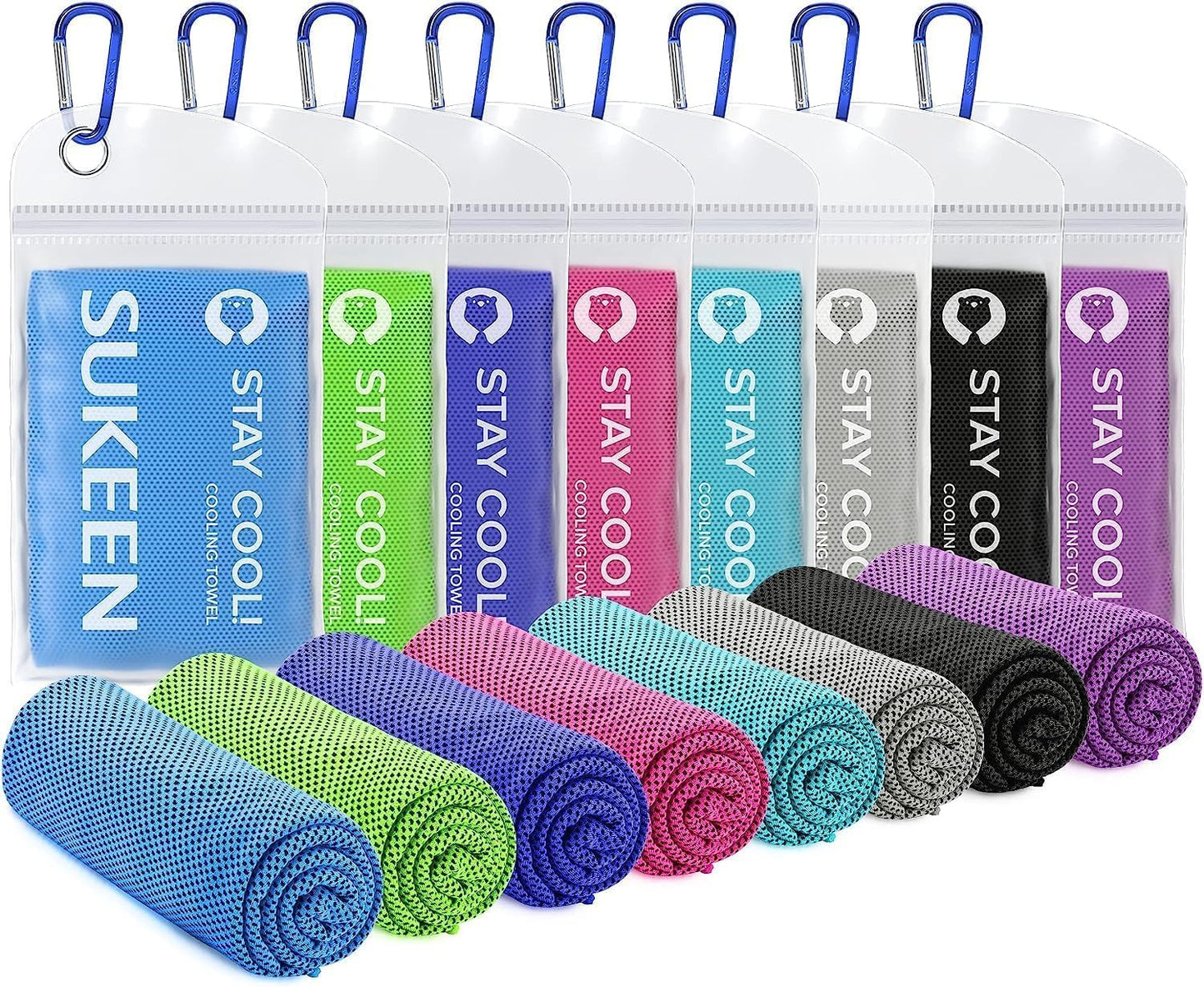 Sukeen 4 Pack Cooling Towels (40"x12") for Neck and Face, Cooling Neck Wraps, Breathable Cooling Towel for Hot Weather, Sweat Towels for Yoga, Sports, Golf, Gym, Camping, Running, Fitness, Workout