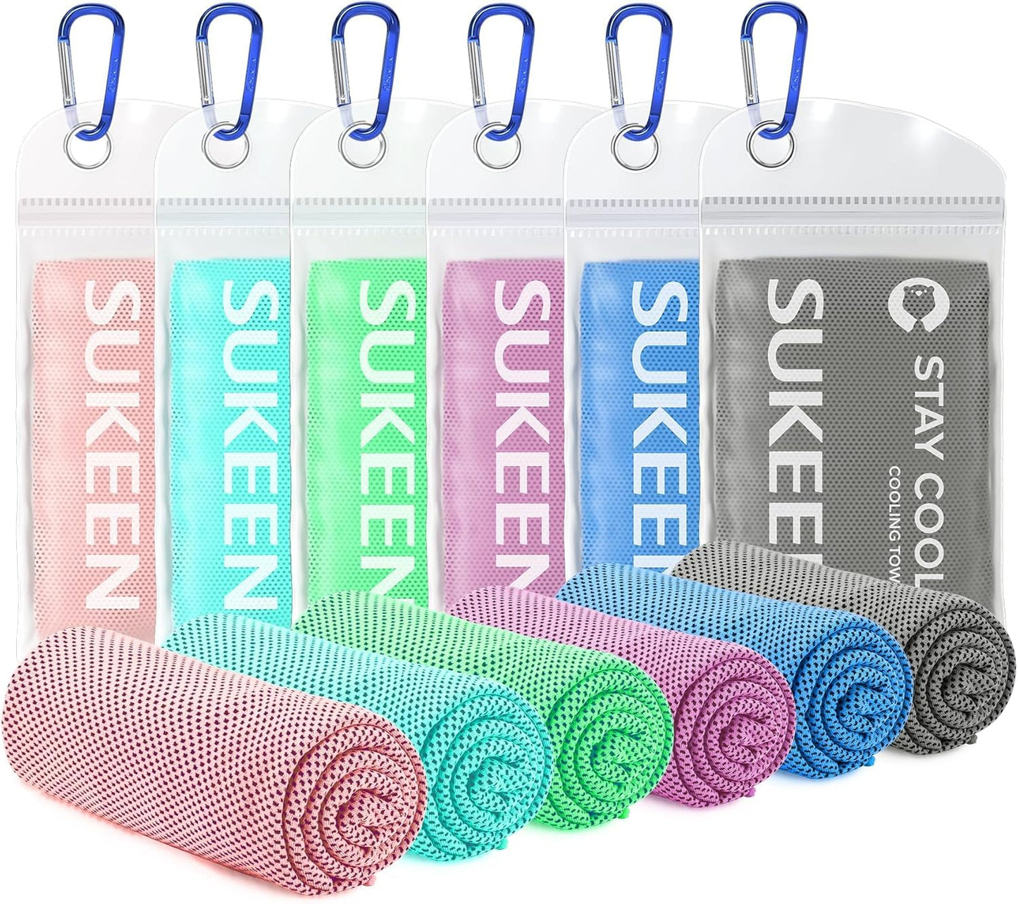 Sukeen 4 Pack Cooling Towels (40"x12") for Neck and Face, Cooling Neck Wraps, Breathable Cooling Towel for Hot Weather, Sweat Towels for Yoga, Sports, Golf, Gym, Camping, Running, Fitness, Workout
